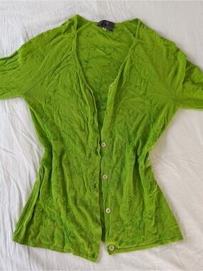Women's Green Cardigan with Floral Embroidery
